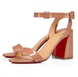 Fashion Miss Sabina Sandals Shoes Patent Leather Women Turela Block Heel Ankle Strappy Pump Party Wedding Ankle-Strap Lady Gladiator Sandalias EU35-43.Box