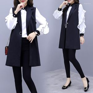 Gilet da donna Moda primavera femminile Capispalla lunga Cardigan da donna Giacca senza maniche taglie forti Elegante gilet da donna nero sottile Cappotto Veste