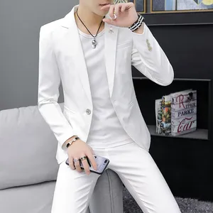 Men's Suits One Button 2 Piece White Slim Fit Men Formal Suit Custom Simple Groom Wedding Tuxedo Prom With Pants