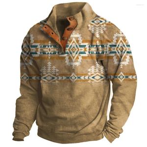 Men's Hoodies Stand Collar Pullover Retro Graphic Sweatshirts Long Sleeve Activewear Tops Loose Fit Jumper Khaki Green Blue Grey