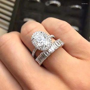 Anéis de casamento 2 pcs conjuntos de noiva de luxo oval quadrado redondo zircão promessa noivado para mulheres rosa ouro prata cor bandas jóias