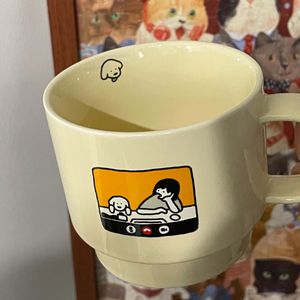 ZK20 Retro Cartoon Puppy Coffee Cup INS Wysoko wyglądający kremowy kubek Prosty domowy para para ceramiczna filiżanka wodna