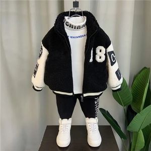 Ceketler Çocuklar Sıcak Ceket Sonbahar/Kış Boys 'Kalınlaştırılmış Kuzu Saç Beyzbol Üniforma Junior Girl Hardigan Ceket 2-12y 231123