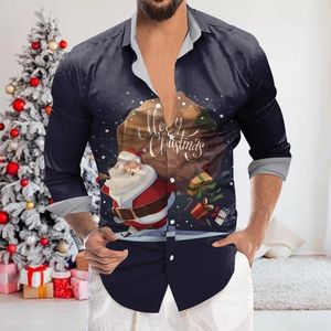 Camisetas masculinas Bodys de Natal Mulheres Moda Moda Casual Digital 3D Impressão de férias Manga de lapela de vestido formal camisa