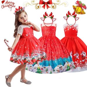 Girl s Dresses Kids Christmas Red for Girls Santa Claus Snowman Xmas Princess Costume Year Party Evening Ball Gown 4 10 Y 231124