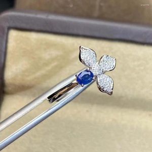 Klusterringar naturliga riktiga blå blomma safirring 925 sterling silver fin handarbetade smyckesfinger