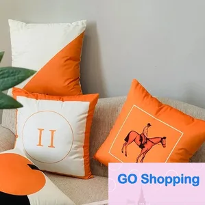 Quatily New Orange Duplex Stampa Fodera per federa in tessuto color pesca Fodera per cuscino decorativa per divano Fodera per sedile geometrica con lettera senza interno