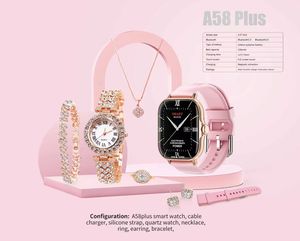 A58 Plus 2024 Women's Luxury Gold Watch Unique Gift Set Women's Gold Necklace Ring Double Band Women's Smart Watch A58 PLUS A58