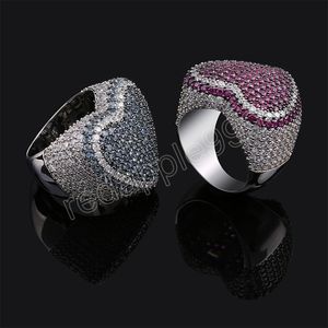 Iced Out Lovers Heart Ring Micro Paled Bling Cubic Zirconia Round Finger Rings for Men Women Couples smycken
