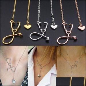 Pendant Necklaces Nurse Stethoscope Necklace Heart Initial Pendant Necklaces For Doctors And Nurses Chrismtas Drop Delivery Jewelry Ne Dh1He