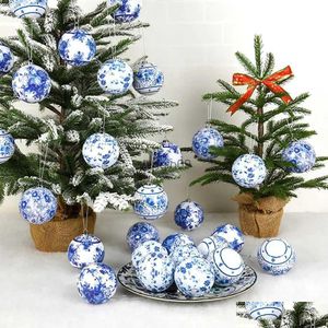 Christmas Decorations 5Pcs Round Ball Ornaments Foam Blue And White Porcelain Elements Xmas Tree Pendant Decor Year Gift Drop Delive Dhk8M