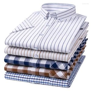 Men's Casual Shirts High Quality Summer Short Sleeved Oxford Cotton Comfortable And Breathable Simple Checked Striped Business