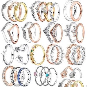 Bandringe Bandringe 925 Sterling Silber Neuer Mode-Damenring Roségold Herzförmige Krone Mit Ewigem Wunsch Halbfunkelnd Geeignet Dhdxg