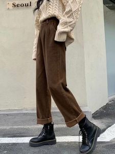Kobiety Pantie JMPRS Vintage Corduroy High Talle Spring Proste spodnie Przyczynowe Pockets Dopasuj kobietę Czarne Koreańskie