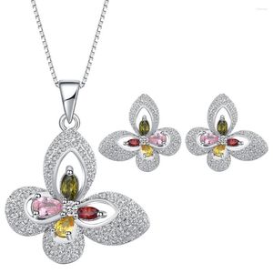Necklace Earrings Set Romantic Butterfly Earring Fashion White Gold-Color Women Engagement Accessories