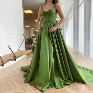 Grön satin bustier prom klänningar främre slits bred rem kvinnans sommar maxi klänning båge bälte land party klänningar 415
