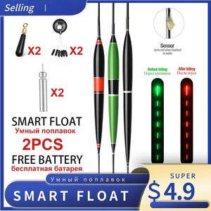 Akcesoria rybackie 2PCS Smart Fishing Float Floor Belaks Fish Bait LED LED Kolor Zmiana Automatyczna nocna zmiana elektroniczna boja z baterią CR425 231123