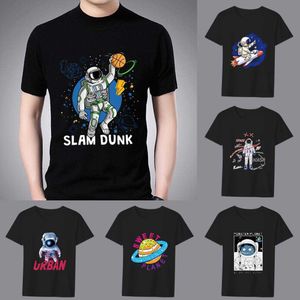 Herr t-shirts tshirt herr mode casual anime tecknad fantasi astronaut tryck mönster serie topp oneck smal pendlare svart herrskjorta z0424