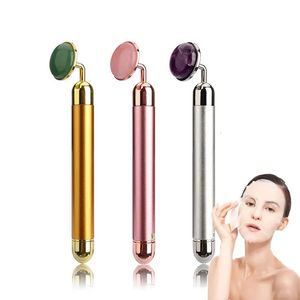 Dispositivi per la cura del viso 100 Llfting Jade Natural Stone Bar Vibration Massage 24K Gold Beauty Instrument Polvere di cristallo Disco elettrico 231123