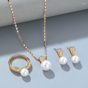 Necklace Earrings Set Selead Design Classic Simple Circle Jewelry Ladies Cubic Zircon Ring Fashion Ladied Girls