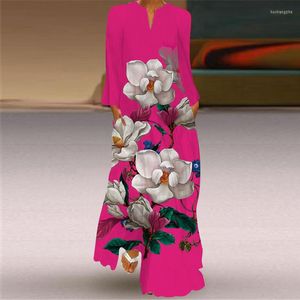 Lässige Kleider 2023 Ladies Spring Summe Kleid Frauen Red Long Sleeve V-Ausschnitt Elegantes Party Gesicht 3D-Druck Vintage Vintage