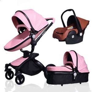 Luxury High Landscape Baby Barnvagn 3 i 1 nyfödd barnvagn 360 grader rotera vagn läder EU Safety Car Seat Ship1305J Märke 75