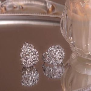 Hoop Earrings Cubic Zircon Flower Earring Shiny Hollow Floral Silver Color For Women Girls Delicate Wedding Fashion Jewelry