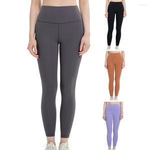 Men's Pants Women Seamless Design High Waist Elastic Tight Solid Color Butt-lifting Spandex Slant Pocket Yoga Fitness For Gym