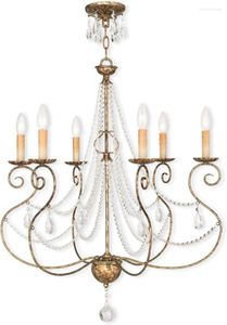 Chandeliers European Bronze Chandelier With Clear Crystals Shade - Elegant 6 Light Fixture For Luxurious Illumination