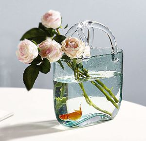Vasi Vase di sacchetto di vetro trasparente Vaso fiorito fatto a mano con elegante serbatoio di pesce con design per borse