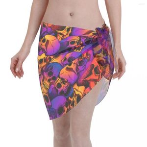 Women's Swimwear Cool Skull Sexy Women Cover Up Wrap Chiffon Pareo Sarong Beachwear Casual Colorful Bikini Ups Skirts Swimsuit