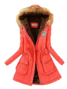 Women's Down Parkas Winter Coat Women Watermelon Red S3XL Add Lamb Fur Thick Cotton Coats 2023 Spring Hooded Drawstring Jackets Feminina 231123