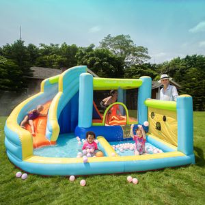 Water Slide For Kids Backyard with Pool Kids Inflatable Jumping Toys Bounce House waterslide Castle Combo Outdoor Play Fun in Garden Backyard Small Gifts Games