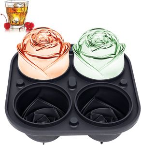 3D-Rosen-Eisformen 2,5 Zoll, große Eiswürfelschalen, machen 4 riesige süße Blumenform-Eis, Silikonkautschuk-Spaß, große Eiskugeln für Cocktails, Saft, Whisky, Bourbon, Gefrierschrank