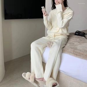 Women's Two Piece Pants Winter High Grade Feeling Royal Sister Light Mature Celebrity Little Fragrant Knitted Wide Leg Set