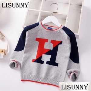 Külot Boys Sweater Bahar Sonbahar Bebek Örme Sweaters Jumper Çocuklar Mektup Renk Eşleşen Toddler Plover Çocuk Giysileri 27y 2110 DHVEP