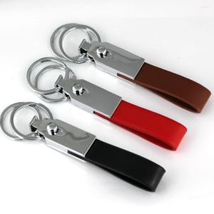 Nyckelringar avtagbar ring genom midjebältet dubbla slingor läder rem Keyring Keychain Key Chain FOB