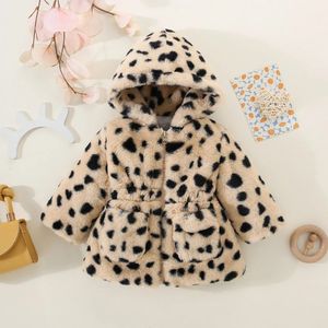 Giacche Vestiti per bambina Inverno Per ragazze Addensare Cappotto con cappuccio Moda Stampa leopardata Abbigliamento infantile 231124