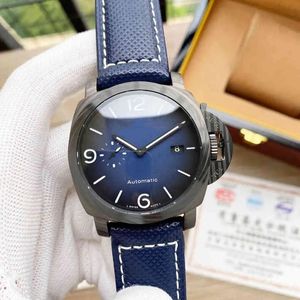 Luxury Watch 44mm Dial Size for Mens Mechanical Watch Full Stainless Steel Solid Clasp Fashion Blue Leather Strap Mens Automatic Wristwatches No Box