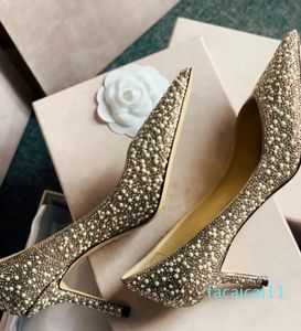 Bridal Baily Sandals Fashion-Top Luxury Dress Shoes Pearls Strass Leather Pumps Women Pearl Strap High Heels Pointed Toe Party Wedding