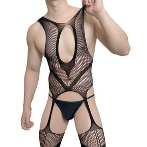 Homens S Mulheres Sexy Sheer Malha Renda Macacão Cuecas Conjunto Ultra Fino T Voltar Lingerie Transparente Casal Meias Calças Justas Calcinhas