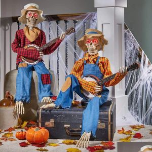 Decorative Objects Figurines Latest Horror Night Gifts-Funny Luminescent Animated Dueling Banjo Skeletons For Halloween 230812 Dro Dhqfw