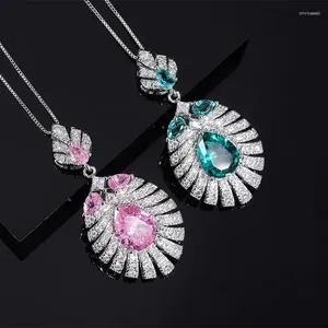 Pendant Necklaces Charms Pink Stone Emerald Water Droplet Banana Leaf Retro Wedding Banquet Anniversary For Women Jewelry Gift