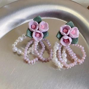 Dangle Earrings Purple Flower Stud Earring Bell Orchid Dripping Oil Daisies Beaded Drop for Summer Jewelry