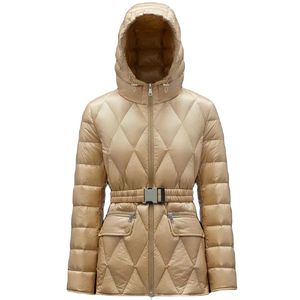 秋の冬のダイヤモンドグリッドパターン女性ダウンジャケット2023新しいフード付き軽量パフジャケットエラスティックウエストバンドカジュアルダウンジャケットサイズ