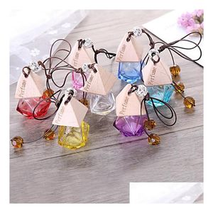 Ätherische Öle Diffusoren Auto pro Flasche mit Holzkappe hängen Rückansicht Ornament Lufterfrischer für Diffusor nachfüllbar leere Glastropfen Dhdqq