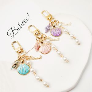 Cute Pearl Shell Conch Key Chain Pendant Fashion Charm Metal Jewelry Accessories Women Bag Ornament Keyring Small Gift