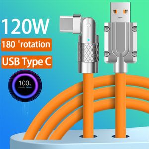 120W 6A Roterande snabb laddningstyp C-kablar 1M 3ft USB-C Microkabel Zinklegering TPE-tråd för Samsung S10 S20 S22 S23 Huawei HTC LG