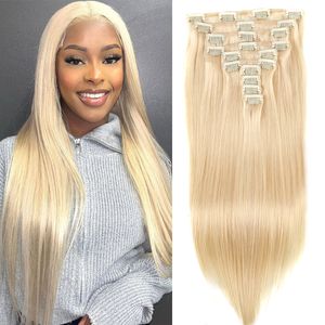 Klip w przedłużanie włosów ludzkie włosy Bleach Blondynka 14-30 cali Remy Hair Clip-In przedłużki Podwójne wątek Blonde Blonde Hair Exting For Women #613 160G 10pcs 22CLIPS