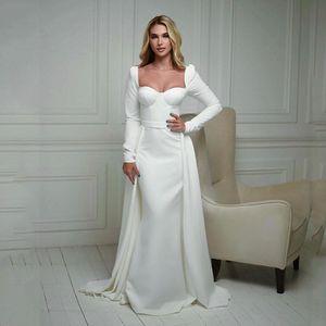 Abiti da sposa vintage a sirena in raso con strascico staccabile Sweetheart Rimuovi gonna Abito da sposa Manica lunga Abiti da sposa